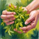 Hands holding herbs.
