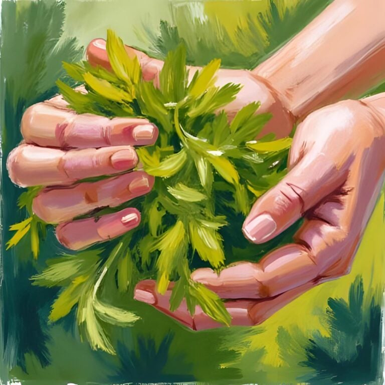 Hands holding herbs.