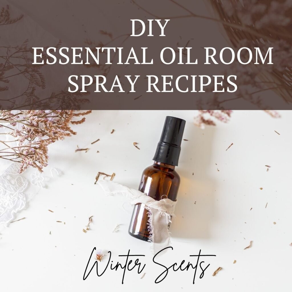 Essential Oil DIY Room Spray bottle on a whtie background. 
