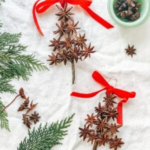 handmade star anise christmas ornaments on a white background.